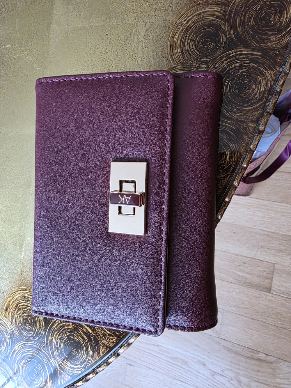 Anne Klein Plum Wallet with Gold-Tone Turn Lock - Picture 3 of 7